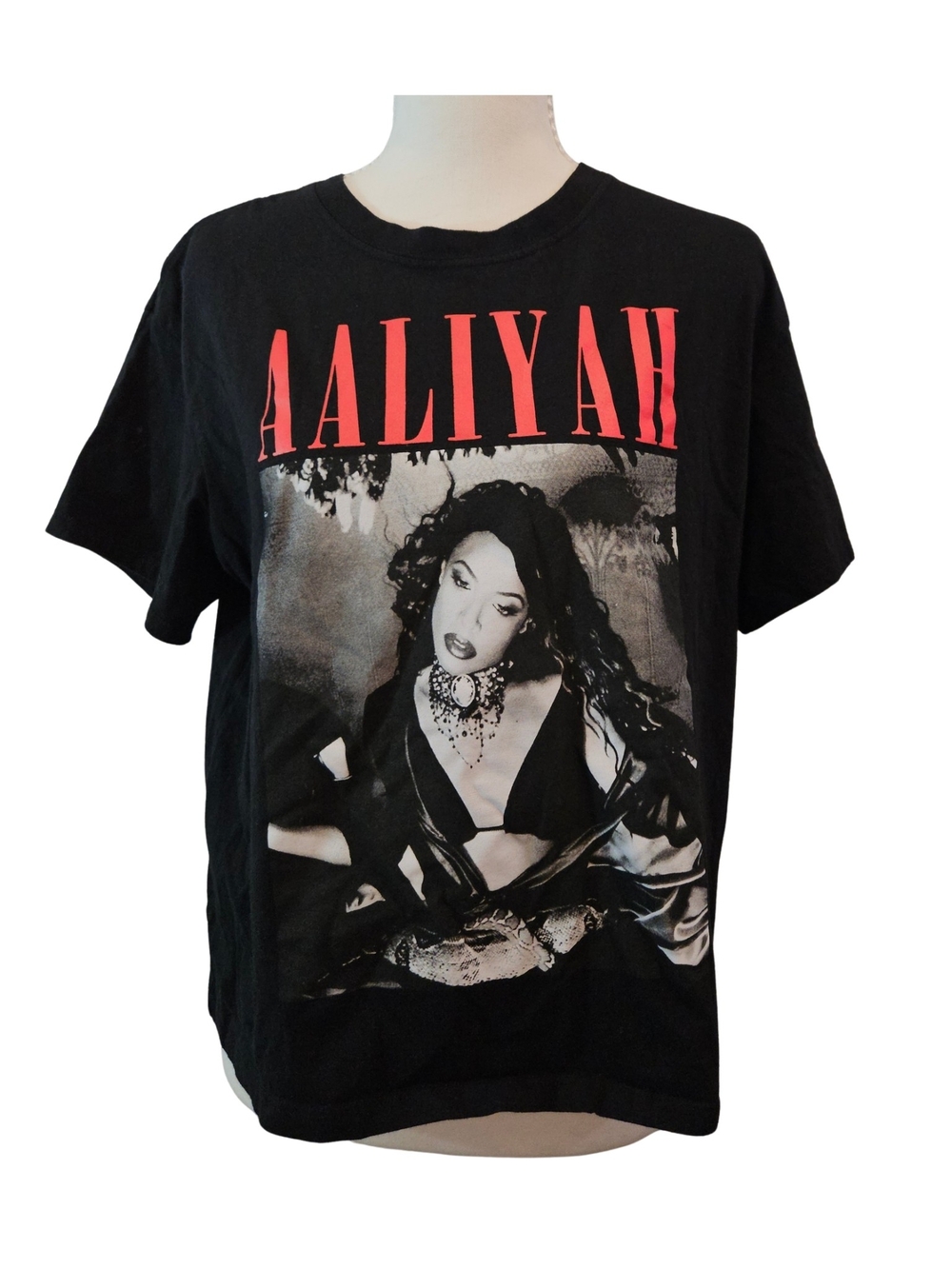 Aaliyah Graphic Tee - Black with Red Print - Medium